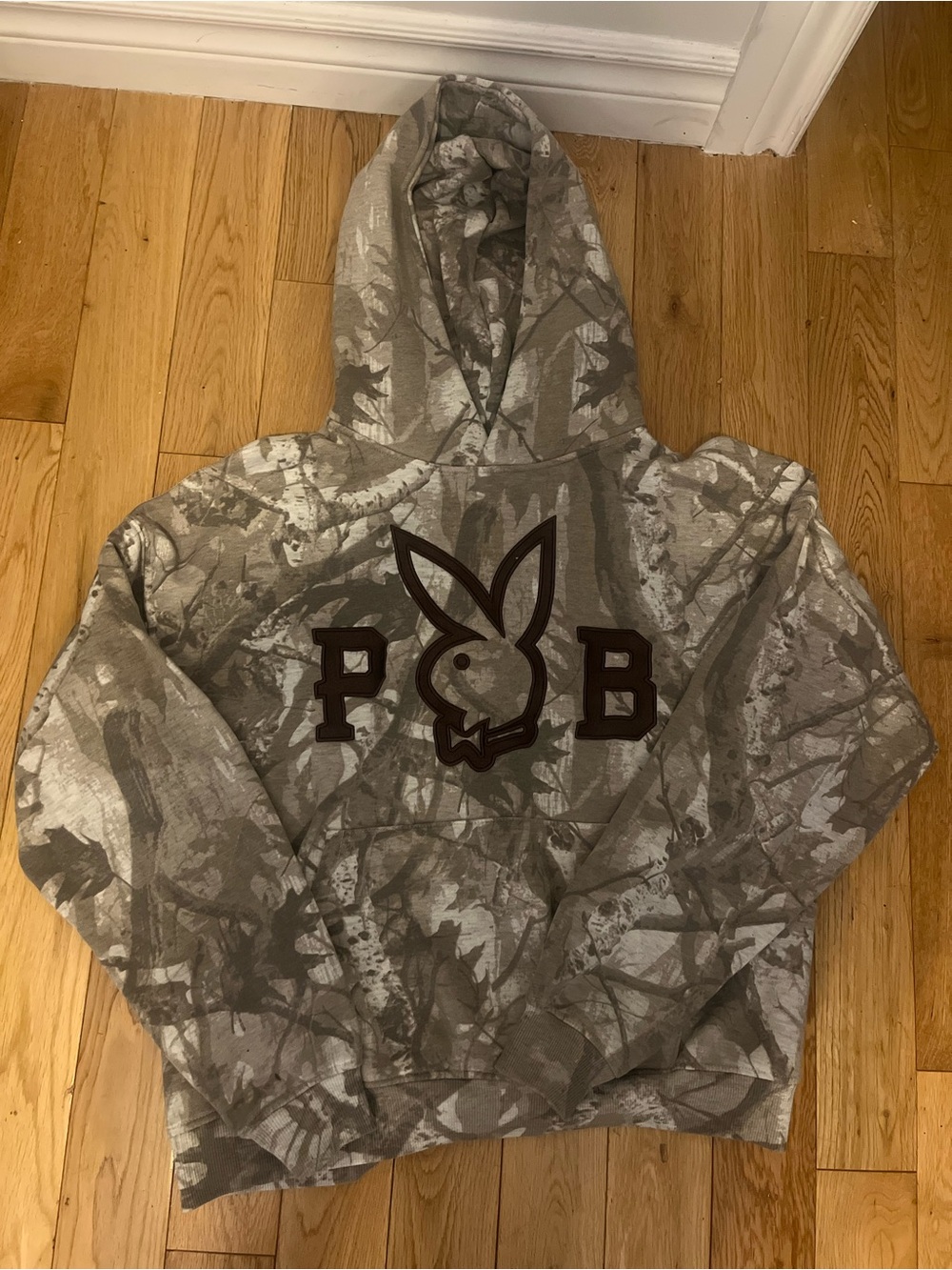 Gray Camouflage Hooded Sweatshirt with Rabbit Logo